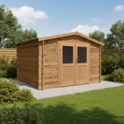 Abri en bois massif Primo 9m² 28mm traité teinté marron Gardy Shelter