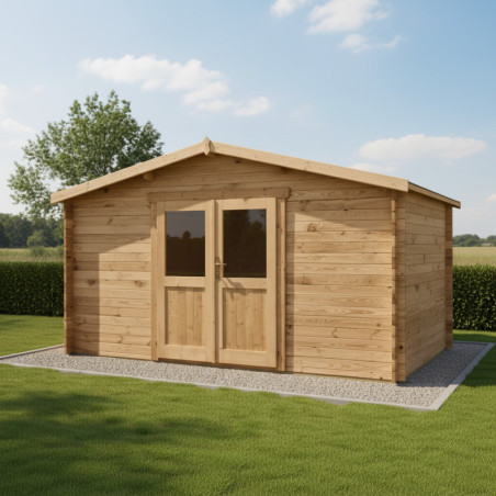 Abri en bois massif 12m² - 28mm Traité teinté marron Gardy Shelter