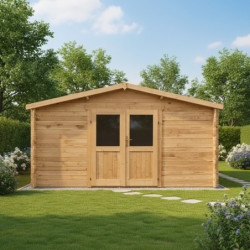 Abri en bois massif 16m² 28mm traité teinté marron Gardy Shelter