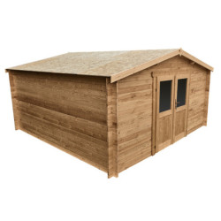 Abri en bois massif 16m² 28mm traité teinté marron Gardy Shelter