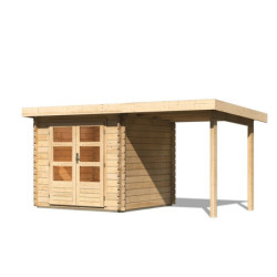 Abri 5,62m² Bastrup 2 en bois brut 28mm avec appentis 2m - WoodFeeling