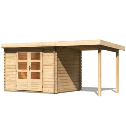 Abri 7,04m² Bastrup 3 en bois brut 28mm avec appentis 2m - WoodFeeling
