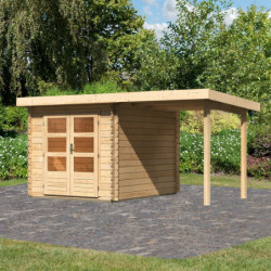 Abri 7,04m² Bastrup 4 en bois 28mm avec appentis 2m - WoodFeeling