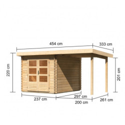 Abri 7,04m² Bastrup 4 en bois 28mm avec appentis 2m - WoodFeeling