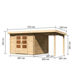 Abri 8,82m² Bastrup 5 en bois 28mm avec appentis 2m - WoodFeeling