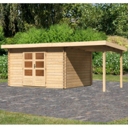 Abri 10,60m² Bastrup 7 en bois 28mm avec appentis 2m WoodFeeling