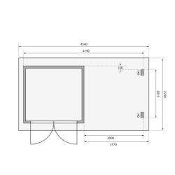 Abri Bastrup 2 en bois brut 28mm avec appentis 2m et paroi WoodFeeling