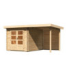 Abri Bastrup 4 en bois 28mm avec appentis 2m et paroi WoodFeeling
