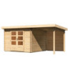 Abri Bastrup 5 en bois 28mm avec appentis 2m et paroi WoodFeeling