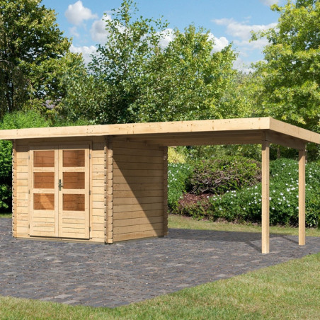 Abri 5,62m² Bastrup 2 en bois 28mm avec appentis 3m - WoodFeeling