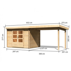 Abri 7,04m² Bastrup 3 en bois 28mm avec appentis 3m - WoodFeeling