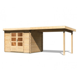 Abri 7,04m² Bastrup 3 en bois 28mm avec appentis 3m - WoodFeeling
