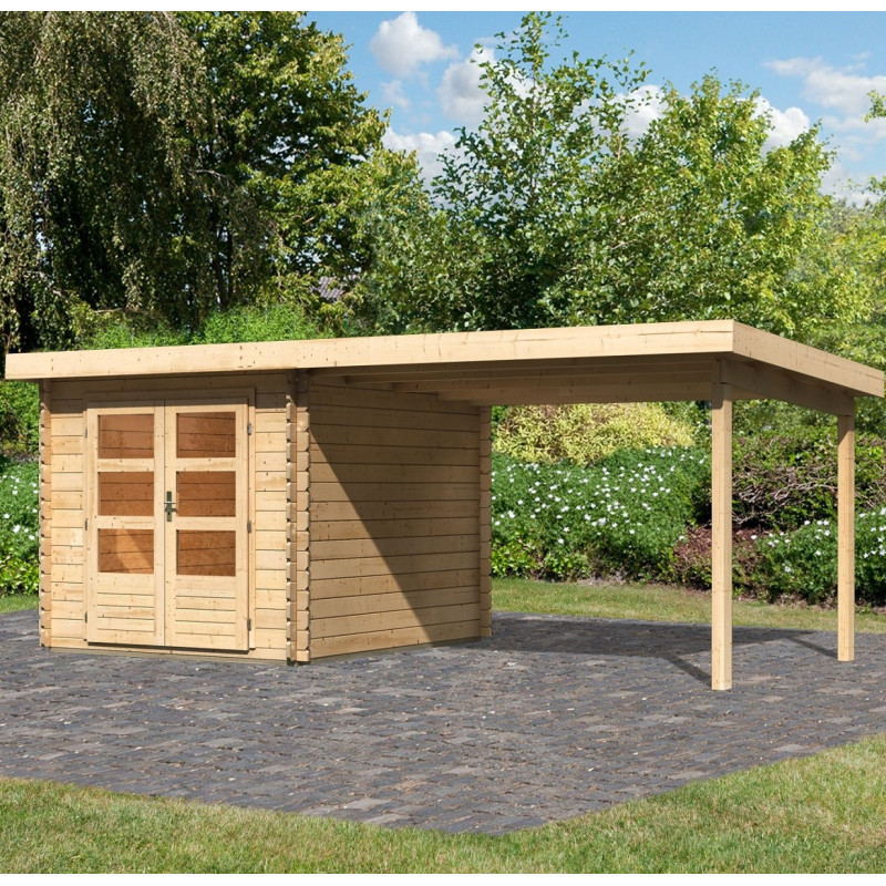 Abri 7,04m² Bastrup 4 en bois 28mm avec appentis 3m - WoodFeeling