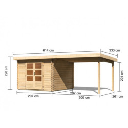Abri 8,82m² Bastrup 5 en bois 28mm avec appentis 3m - WoodFeeling