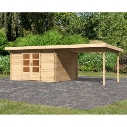 Abri 10,60m² Bastrup 7 en bois 28mm avec appentis 3m WoodFeeling