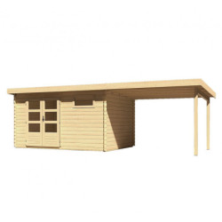 Abri 11,49m² Bastrup 8 en bois 28mm avec appentis 3m WoodFeeling
