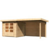 Abri Bastrup 2 en bois 28mm avec appentis 3m et paroi WoodFeeling