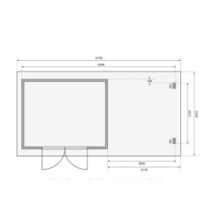 Abri Bastrup 7 en bois 28mm avec appentis 3m et paroi WoodFeeling