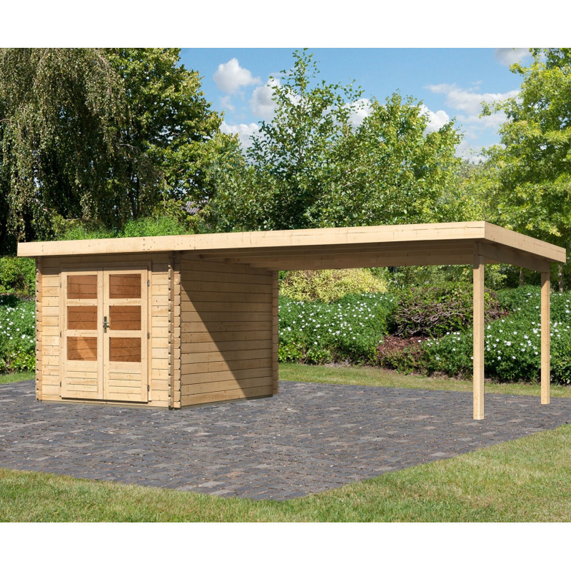 Abri 7,04m² Bastrup 4 en bois 28mm avec appentis 4m - WoodFeeling