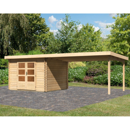 Abri 8,82m² Bastrup 5 en bois 28mm avec appentis 4m - WoodFeeling