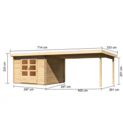 Abri 8,82m² Bastrup 5 en bois 28mm avec appentis 4m - WoodFeeling