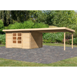 Abri 10,60m² Bastrup 7 en bois 28mm avec appentis 4m WoodFeeling