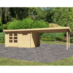 Abri 11,49m² Bastrup 8 en bois 28mm avec appentis 4m WoodFeeling