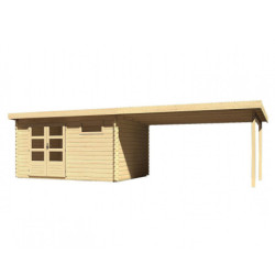 Abri 11,49m² Bastrup 8 en bois 28mm avec appentis 4m WoodFeeling
