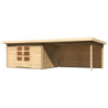 Abri Bastrup 7 en bois 28mm avec appentis 4m et paroi WoodFeeling