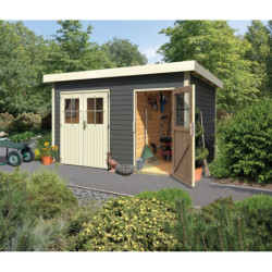 Abri de jardin 8,88m² Tintrup en bois gris 28mm - WoodFeeling