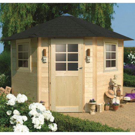 Abri d'angle Nancy 5,70m²  en bois massif 28mm + shingles - SOLID