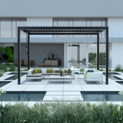 Pergola autoportante en alu gris avec lames orientable 3x3m X-METAL