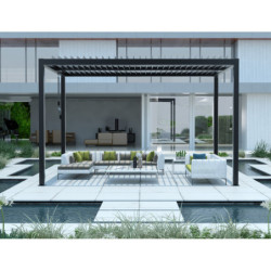 Pergola autoportante en alu gris avec lames orientable 3x3m X-METAL