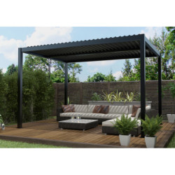 Pergola autoportante en alu gris avec lames orientable 4x3m X-METAL