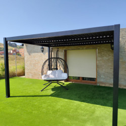 Pergola autoportante en alu gris avec lames orientable 4x3m X-METAL