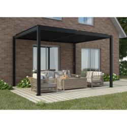 Pergola autoportante en alu gris avec lames orientable 4x3m X-METAL