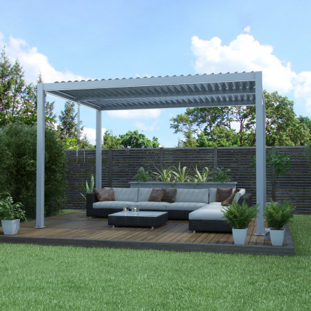 Pergola autoportante en alu gris avec lames orientable 4x3m X-METAL