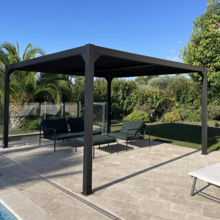 Pergola autoportante en alu gris avec lames orientable 4x4m X-METAL