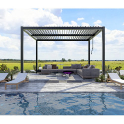 Pergola autoportante en alu gris avec lames orientable 4x4m X-METAL