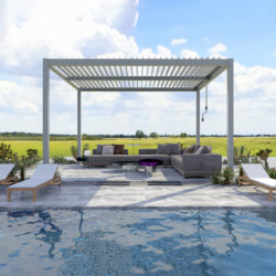 Pergola autoportante en alu gris avec lames orientable 4x4m X-METAL
