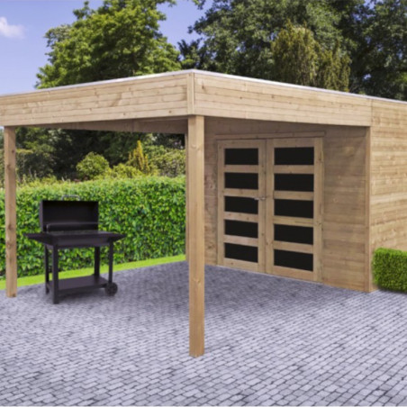 Abri Potenza 5,94m² en bois traité 19mm avec terrasse - SOLID