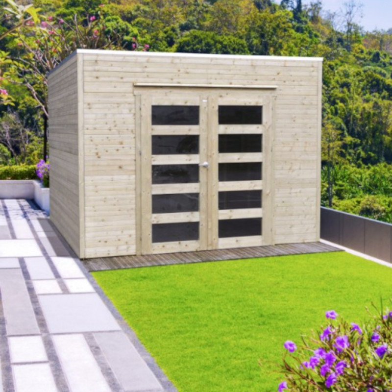 Abri Bari 8,69m² en bois traité 19mm à toit monopente - SOLID