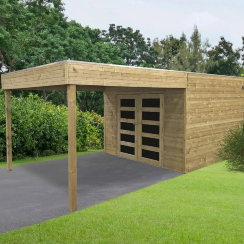 Abri Matera 8,69m² en bois traité 19mm avec terrasse - SOLID