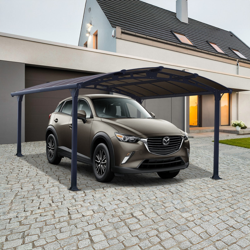 Carport 1 voiture en alu gris et polycarbonate Arcadia 4300 - Canopia