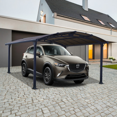 Carport 1 voiture en alu gris et polycarbonate Arcadia 4300 - Canopia