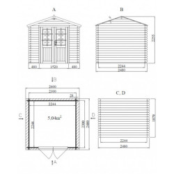 Abri de jardin 6,25m² en madriers de 28mm - Eden