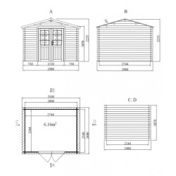 Abri de jardin 7,5m² en madriers de 28mm - Eden