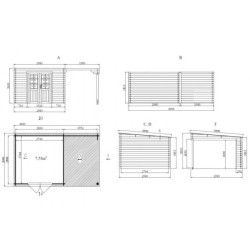 Abri de jardin 15m² en madriers de 28mm - appentis 200cm - Eden