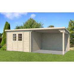 Abri de jardin 18m² en madriers de 28mm - appentis 200cm - Eden
