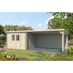 Abri de jardin 21m² en madriers de 28mm - appentis 200cm - Eden